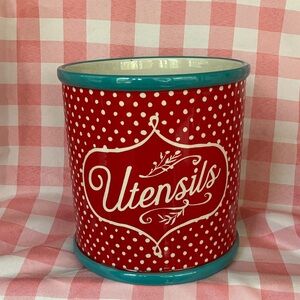 The Pioneer Woman Red and Teal Polka Dot Utensil Crock